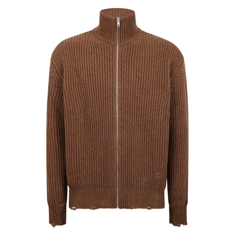 MM6 Maison Margiela Pullover Distressed Zip Knit Sweater Brown