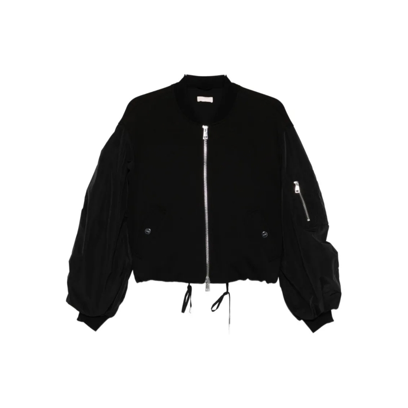 LIU JO Bomberjack Cropped Bomber Jacket With Ruched Sleeves Black