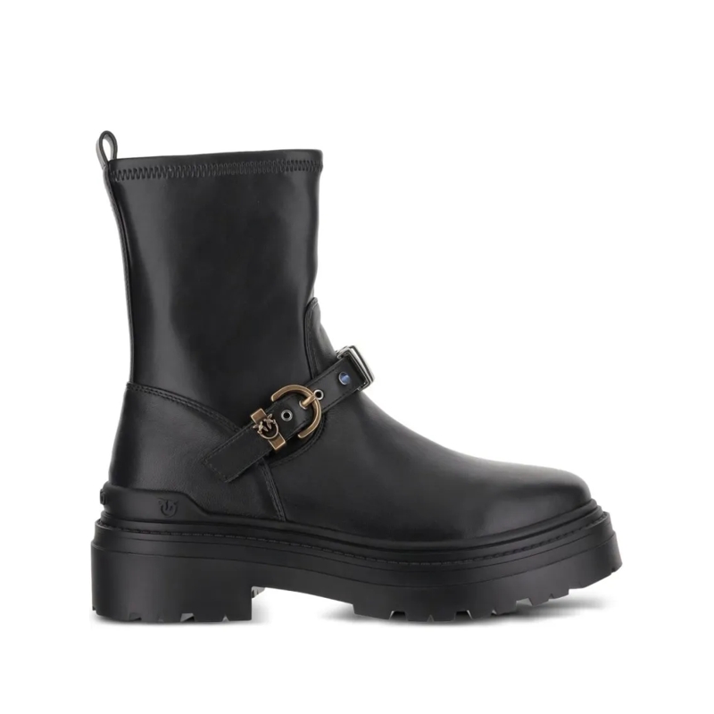 Pinko Bottes Ankle-High Leather Boots Black