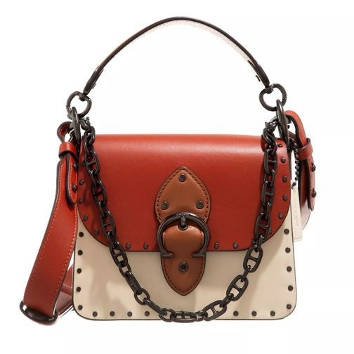 Coach Colorblock Leather With Border Rivets Beat Shoulde Red Sand Ivory Multi Crossbody Bag