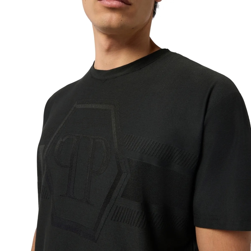 Philipp Plein T-Shirt Round Neck T-Shirt Jacquard Hexagon Line schwarz(Image 2)