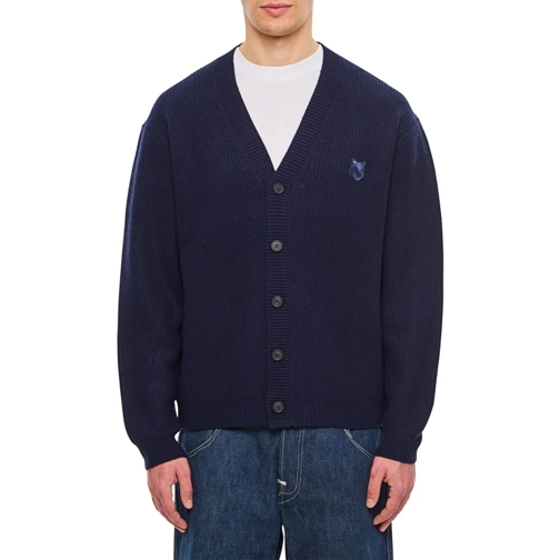 Maison Kitsune Strickjacke Bold Fox Head Patch Comfort Ribbed Cardigan Blue