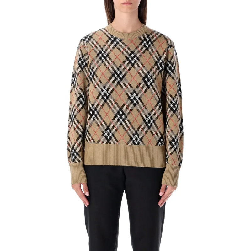Burberry Trui London Wool Blend Check Sweater Neutrals