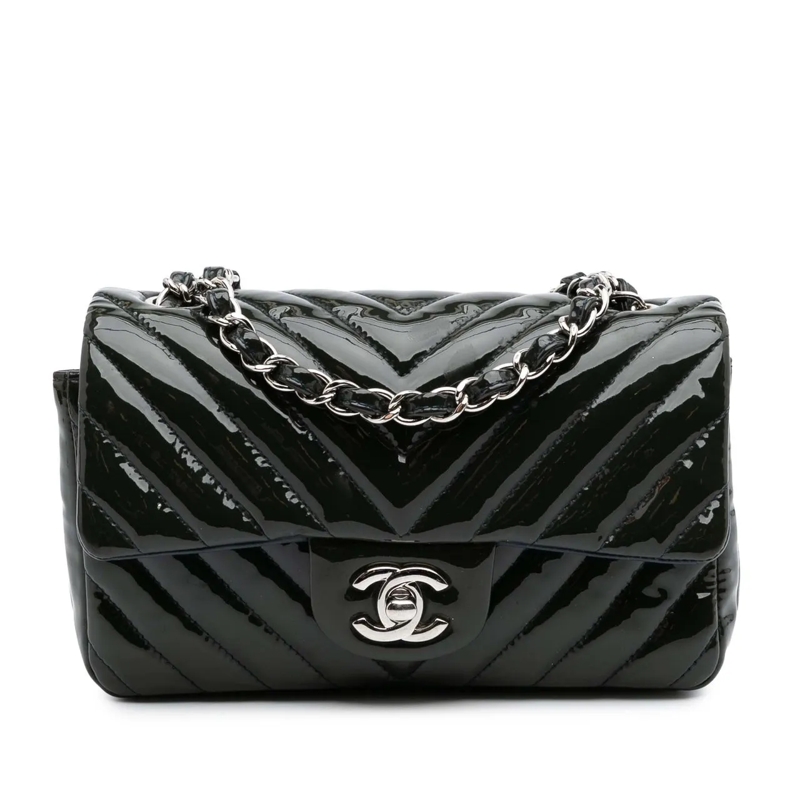 Chanel Sac à bandoulière Mini Rectangular Classic Chevron Patent Single Fla blau