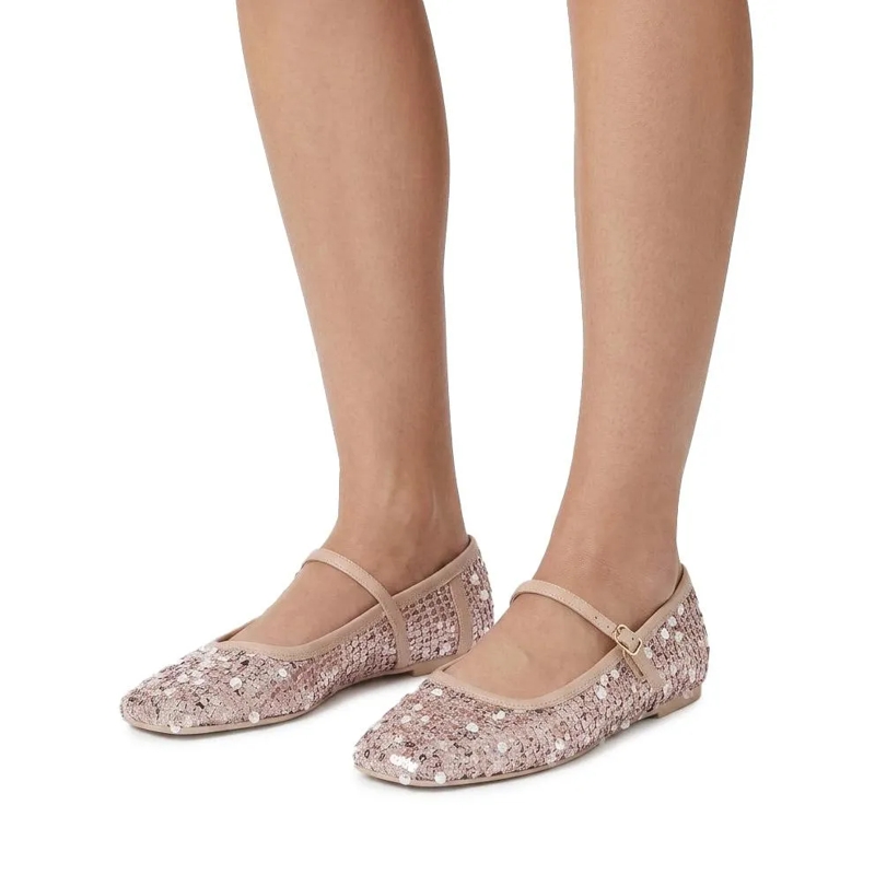 Agl Schnürschuhe Ballerinas Ceramic Mary Jane mit Pailletten pink