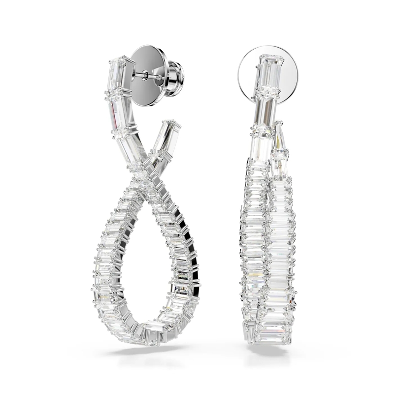 Swarovski Creolen Hyperbola drop earrings, Infinity, Rhodium plated White