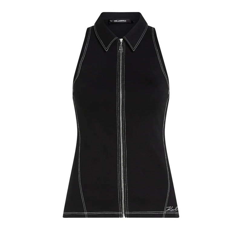 Karl Lagerfeld T-Shirt �RMELLOSES TOP MIT KONTRASTN�HTEN schwarz