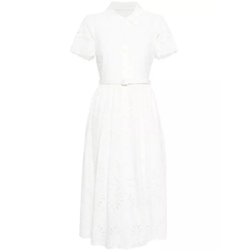 Self Portrait Belted Broderie-Anglaise Cotton Midi Dress White 