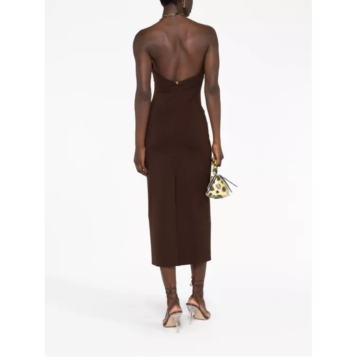 The Attico Halterneck Midi Dress Brown