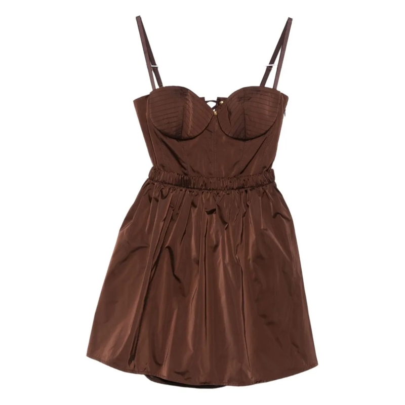 Elisabetta Franchi Midi-jurk Brown Bustier Dress With Lace-Up Back Detail Black