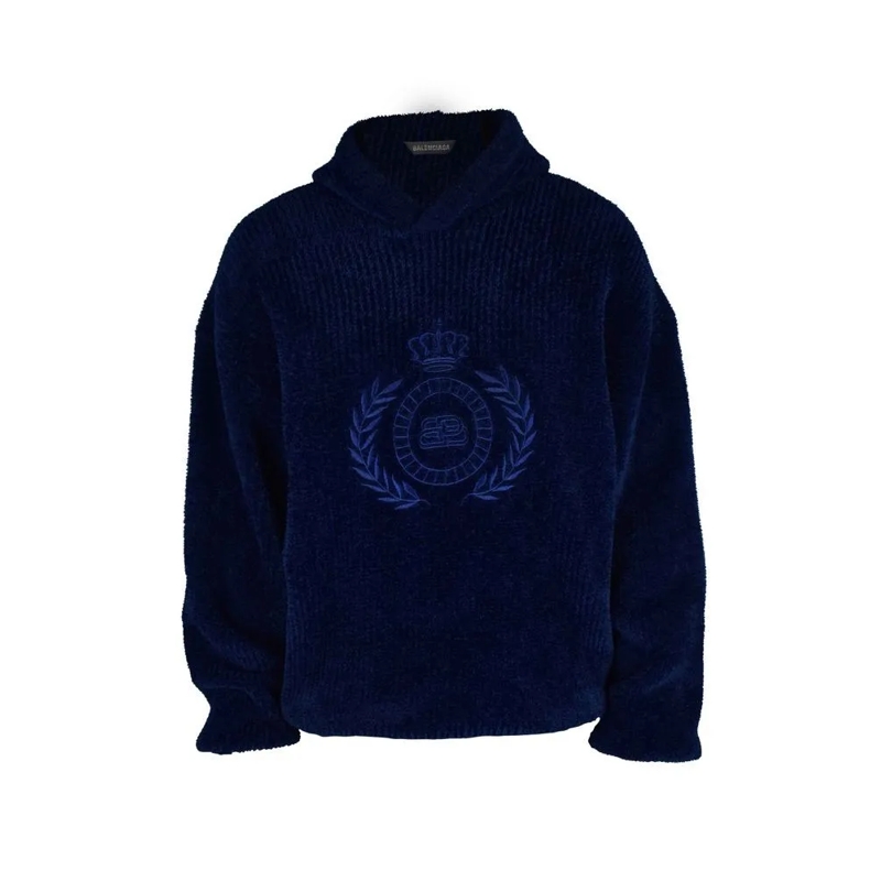 Balenciaga  Navy Blue Corduroy Hooded Sweatshirt Black