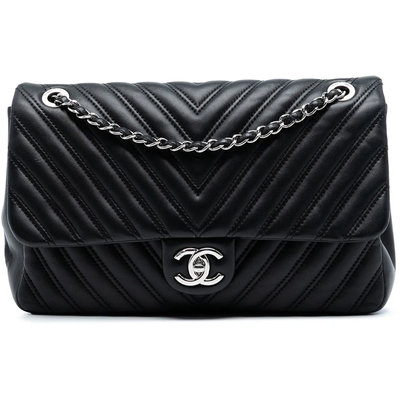Chanel Schultertasche Jumbo Classic Chevron Lambskin Double Stitch Singl schwarz