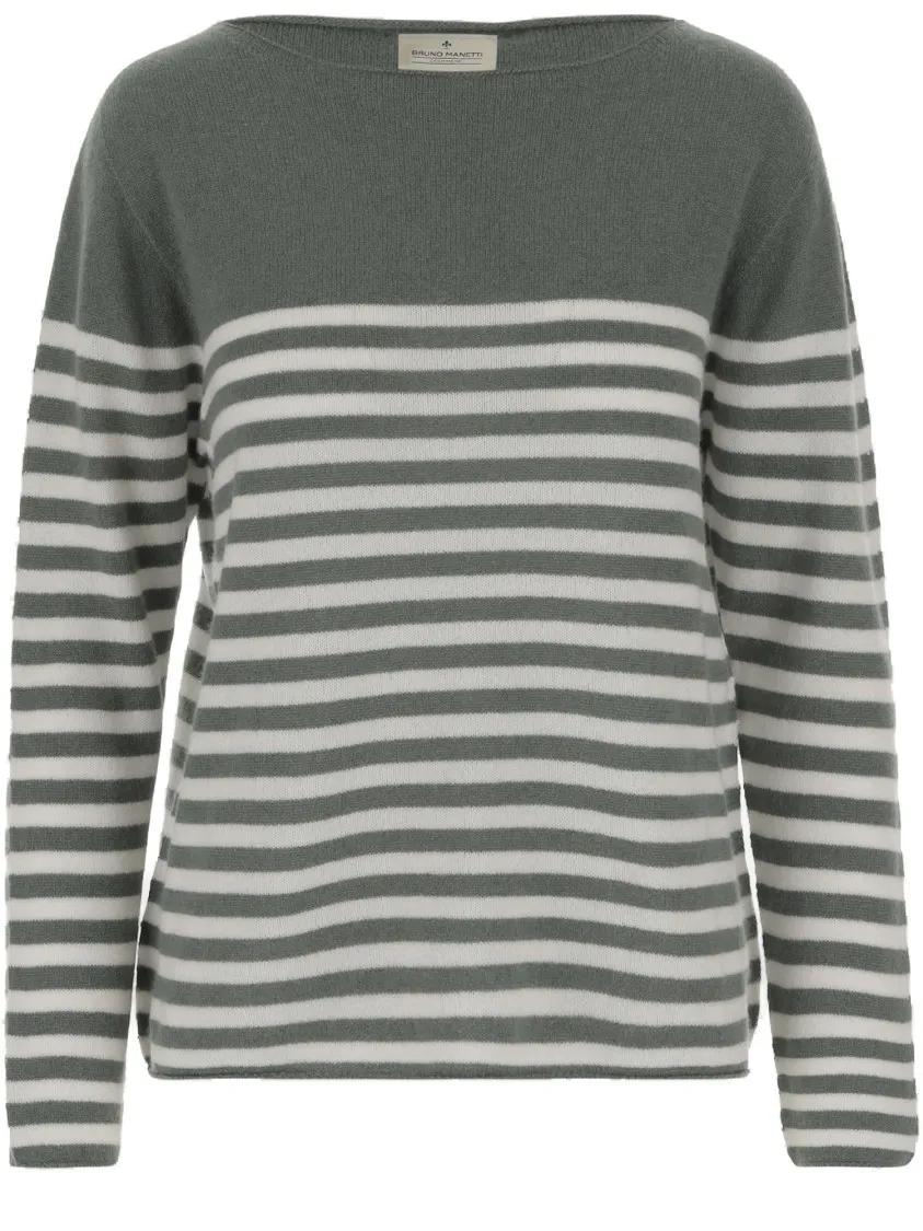 Thumbnail - BRUNO MANETTI - Cashmere Sweater With All-Over Striped Pattern - Größe 44 - grün