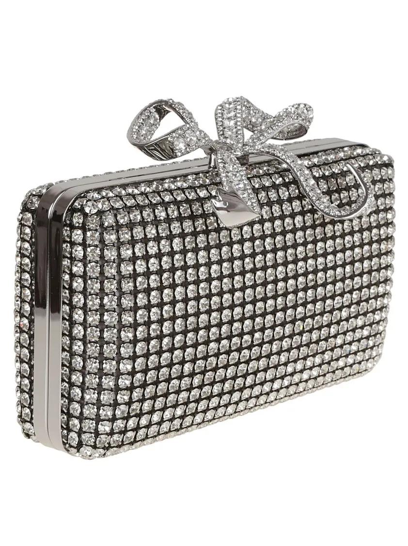 Self-portrait Clutches Silver Crystal Box Clutch in staalgrijs