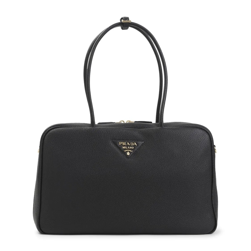 Prada Sac à bandoulière Textured Leather Structured Handbag With Gold-Tone Black