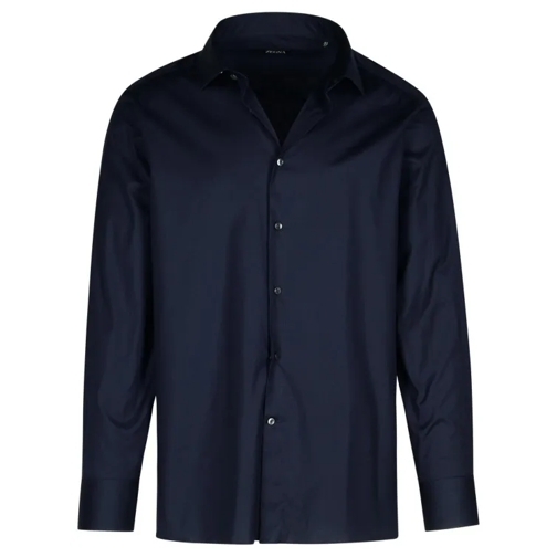 Zegna Blue Stretch Cotton Shirt Blue 