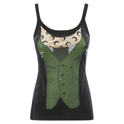 Marine Serre Blouses Flared Regenerated Tank Top Black