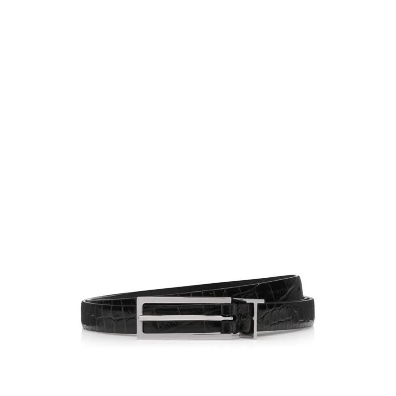 Tom Ford Riem Crocodile-Embossed Calf Leather Belt With Palladiu Black