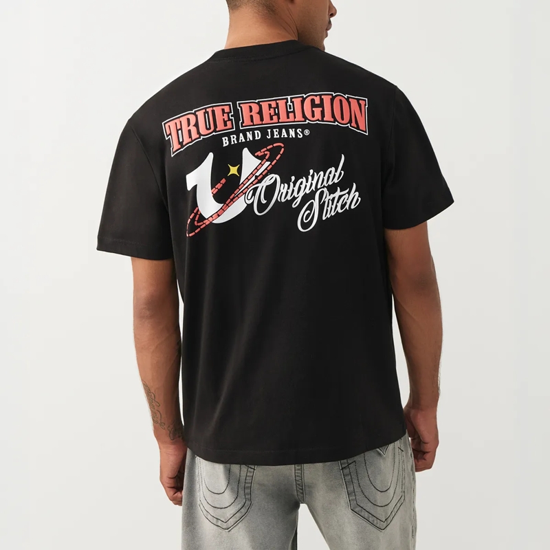 True Religion T-Shirt - Gerader Schnitt- Überschnittende Schultern- Ru schwarz(Image 4)