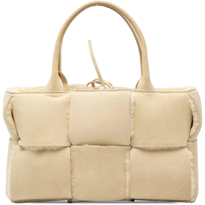 Bottega Veneta Shopper Small Suede and Shearling Maxi Intrecciato Arco To braun