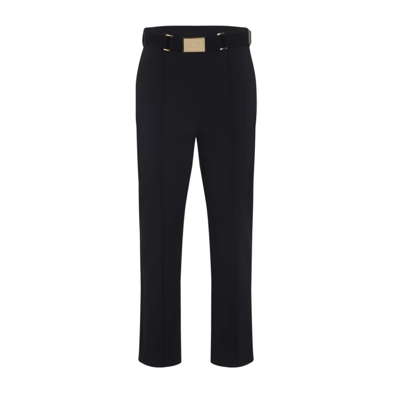 Elisabetta Franchi  Straight-Leg Trousers With High Waist And Gold-Ton Black