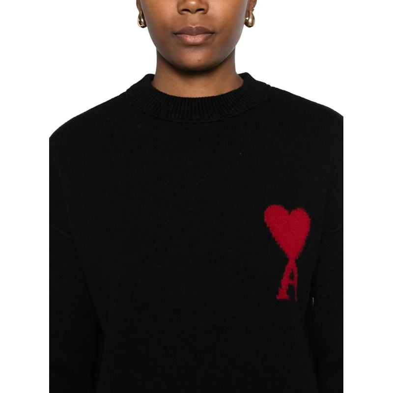 AMI Paris Strickjacke Heather Black Wool Cardigan With V-Neck And Signat Black(Image 5)