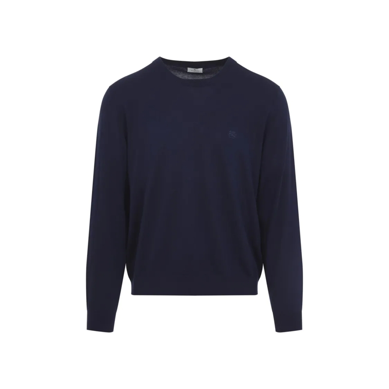 Etro Trui Classic Long-Sleeve Cotton Knitwear Sweater Blue