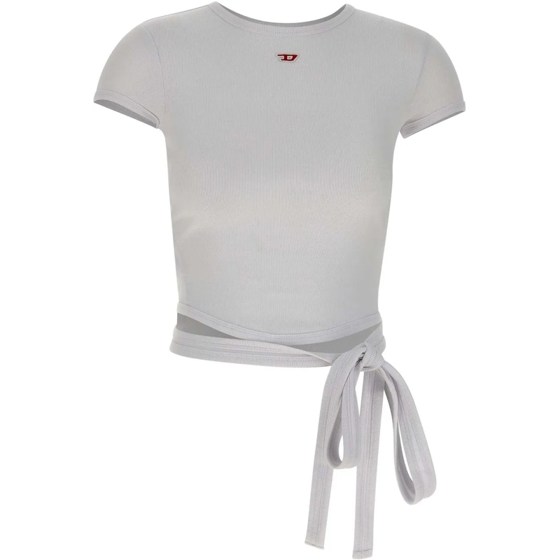 Diesel T-shirt Fitted Cropped Top With Tie Detail White