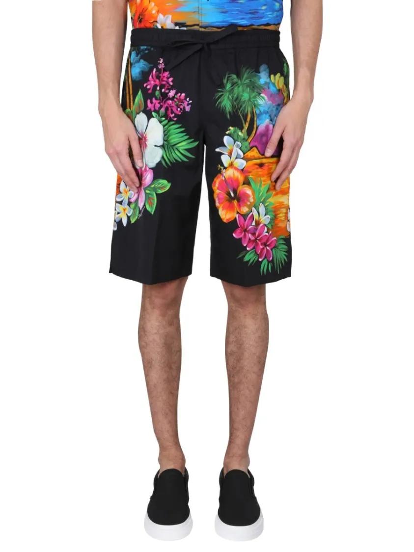 Thumbnail - Dolce&Gabbana - Bermuda Shorts With Hawaii Print - Größe 48 - schwarz