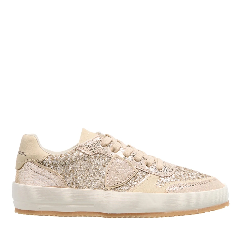Philippe Model Low-Top-Sneaker Nice Low Woman Metal Glitter_Platinum