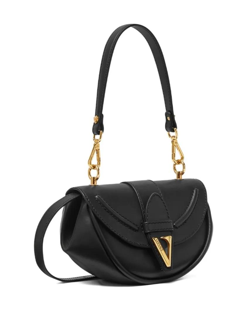 Versace Hobo bags Structured Flap Design Shoulder Bag With Gold-Tone in zwart