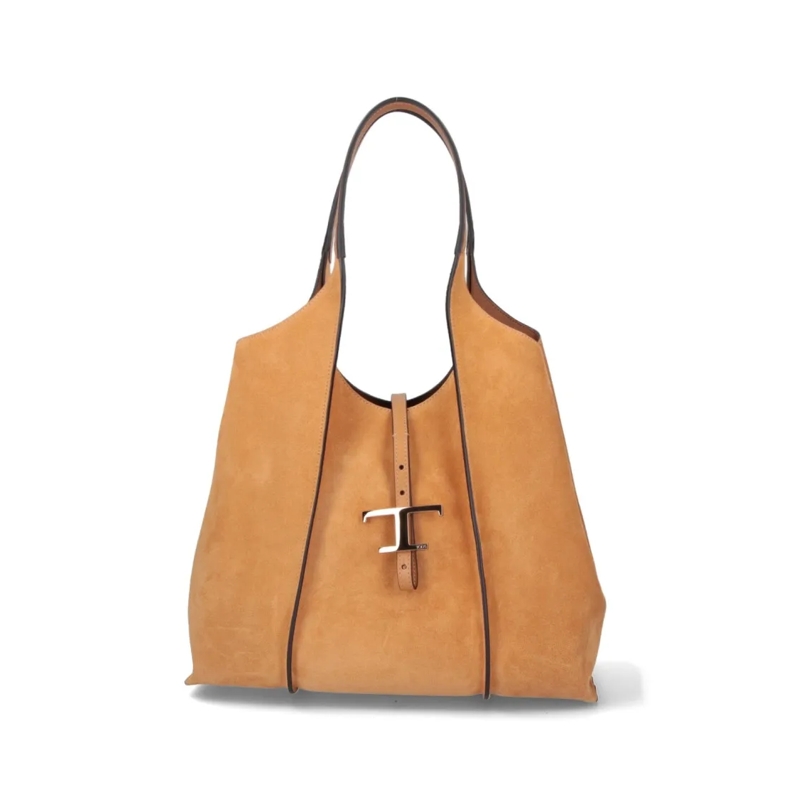 Tod's Fourre-tout Medium Suede Tote Bag With Gold-Tone Logo Buckle Brown