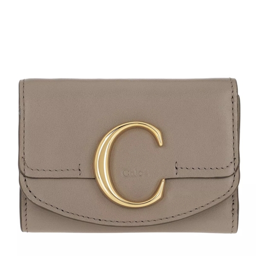 Chloé C Folding Wallet Leather Motty Grey Tri-Fold Portemonnee