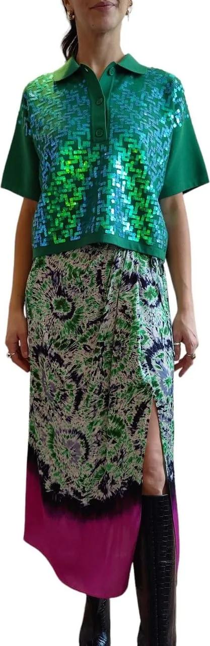 Thumbnail - Essentiel Antwerp - Jupe viscose print Fleurs vert bleu bas Rose Gelli - Größe 38 - bunt