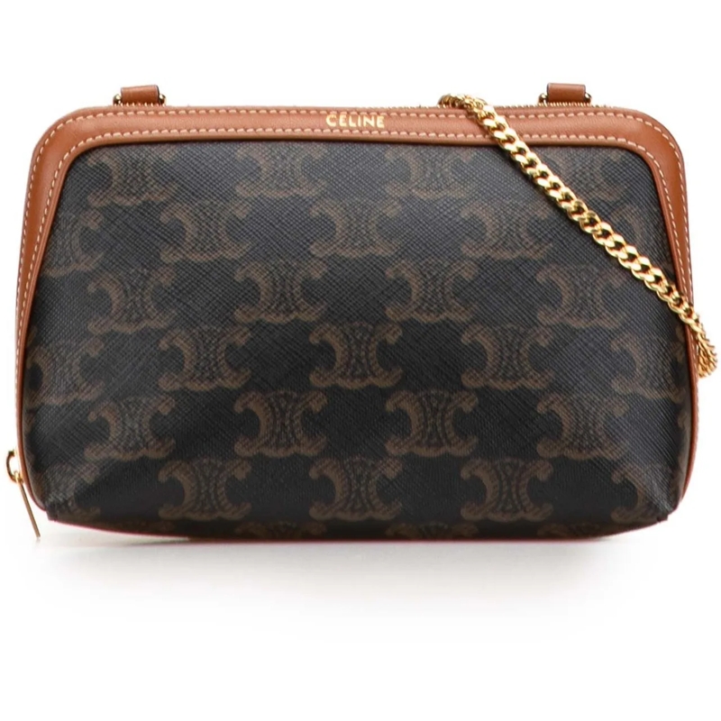 Celine Schultertasche Triomphe Coated Canvas Clutch On Chain braun