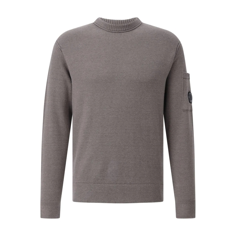CP Company Pull Cotton Blend Sweater With Ribbed Neck And Logo Det Grau