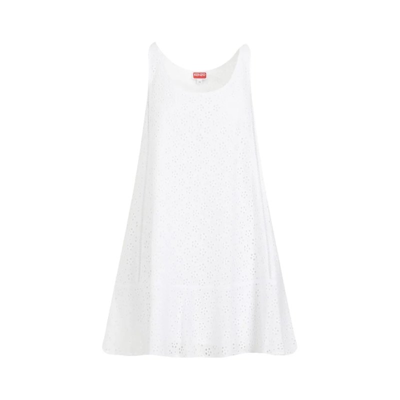 Kenzo Minikleid Broderie Anglaise White Cotton Mini Dress White