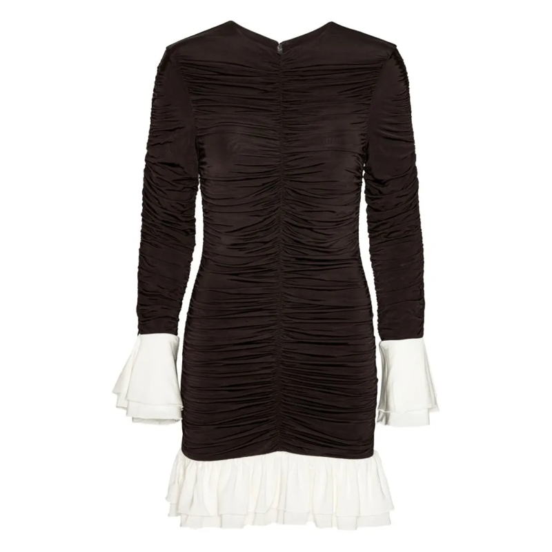 Rotate Mini-jurk Ruched Brown And White Mini Dress Black