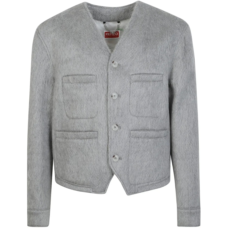Kenzo Daunenjacke Hairy Collarless Jacket Grey grau