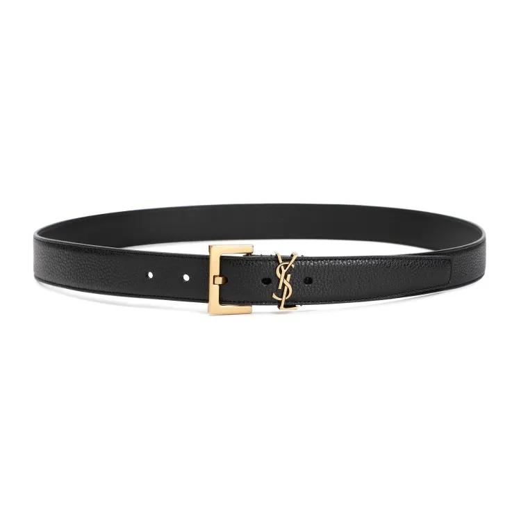 Saint Laurent Gürtel - Black Grained Leather Belt - Gr. 100 - in Schwarz - für Damen