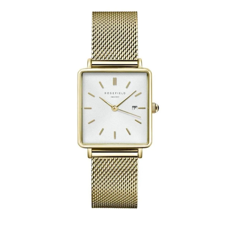 Rosefield Quarzuhr Damenuhr Boxy Mesh gold