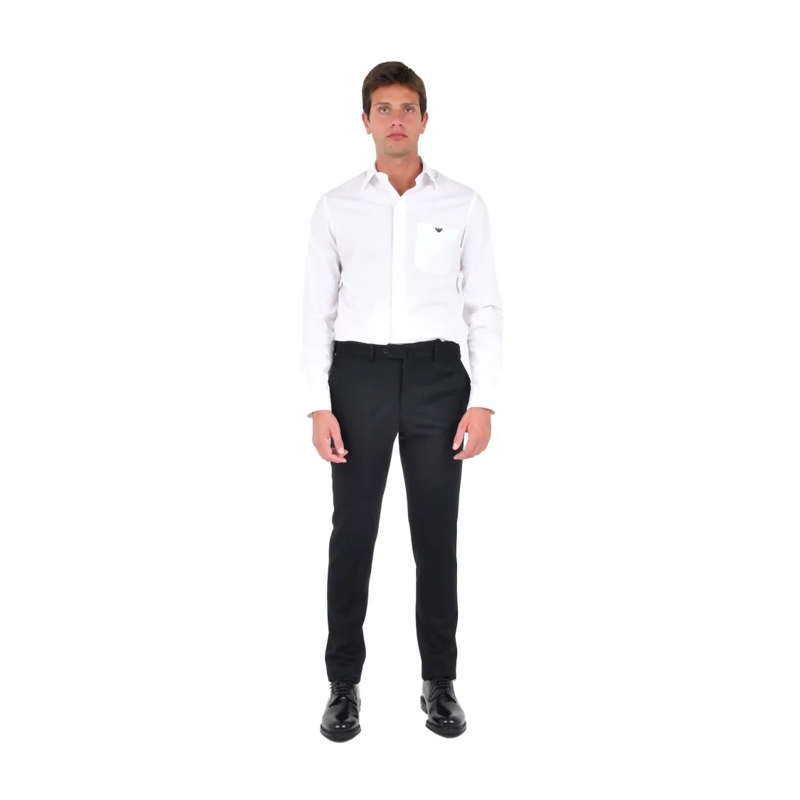 Emporio Armani Chino Tailored Slim-Fit Trousers In Black Techno Wool Black