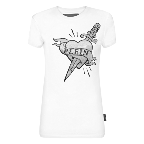 Philipp Plein T-Shirts T-Shirt Slim Fit Love Mit Schmucksteinen weiss