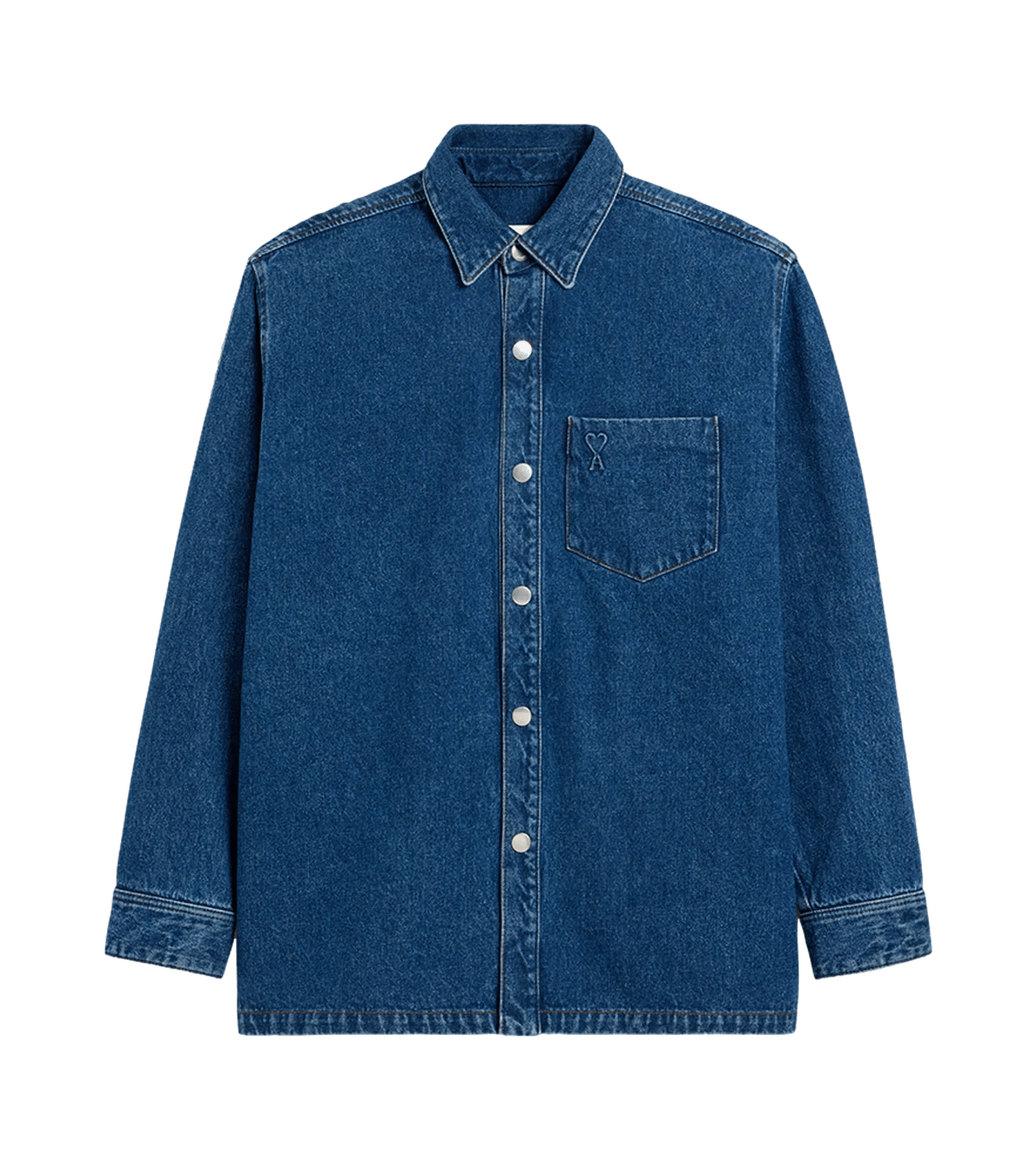 AMI Paris - Overshirt aus Denim mit Logo - Größe L - blau