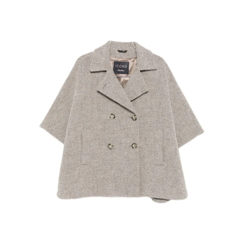 CINZIA ROCCA Manteau d'hiver Boxy Grey Cape Coat With Double-Breasted Front Grey