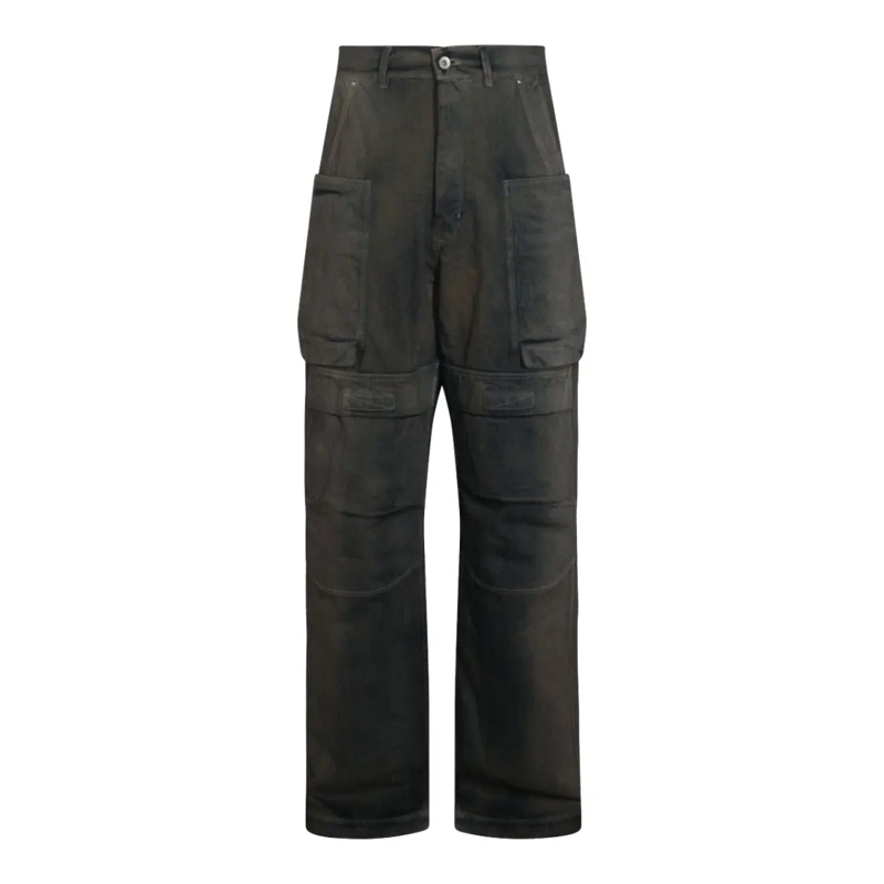 Rick Owens Jeans Dark Grey Cotton Stefan Cargo Jeans Grey