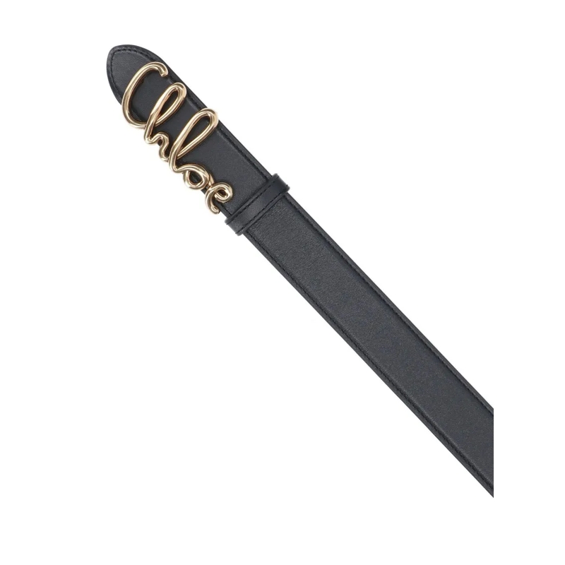 Chloé Ledergürtel Black Leather Belt With Gold Logo Buckle Black(Image 3)