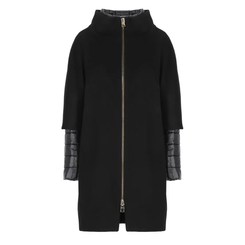 Herno Manteau de transition Virgin Wool Coat With High Neck Black