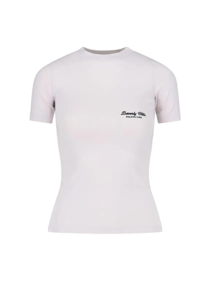 Thumbnail - Balenciaga - "Beverly Hills" Stretch Jersey T-Shirt – White - Größe L - weiß
