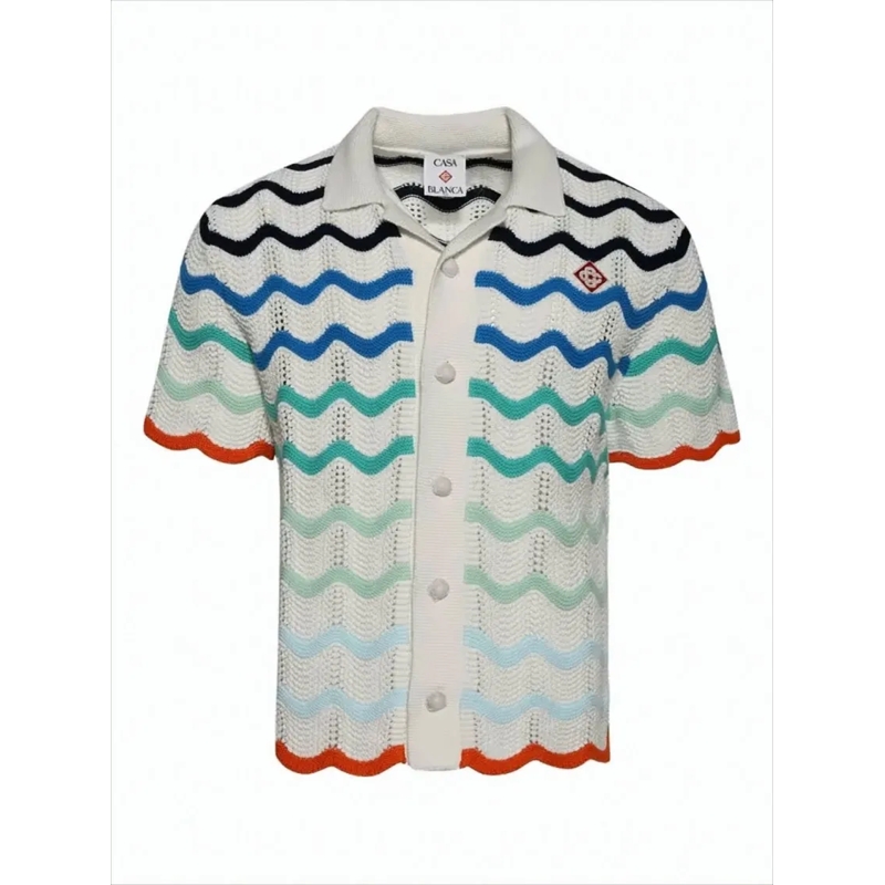 Casablanca Pullover Short-Sleeve Knit Shirt White